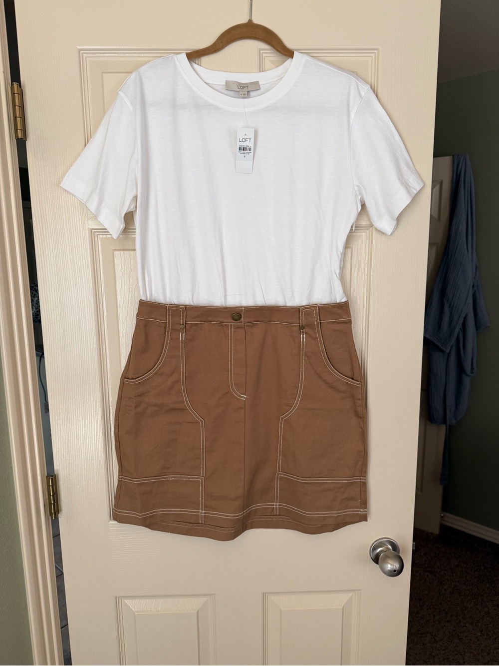 LOFT White Tee with Brown Utility Skirt Dress Size 8 NWT